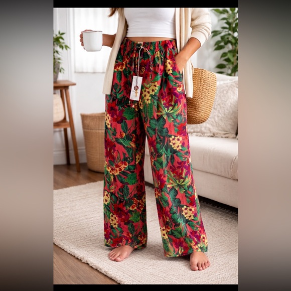 Panama Jack Pants - Panama Jack Tropical Floral Pants NWT Size L Wide Leg Beach Resort